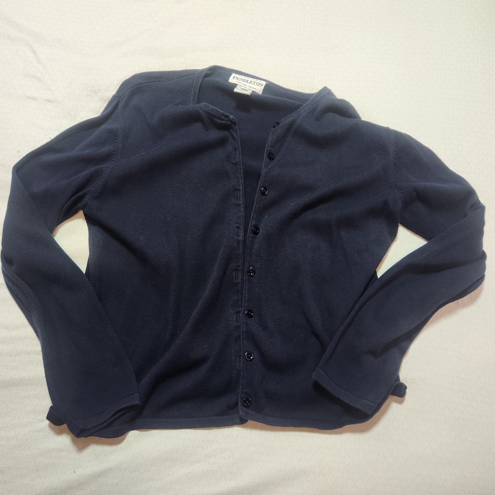 Vintage 90s Pendleton Wool Sweater Cardigan Women Small Navy - Picture 2 of 8